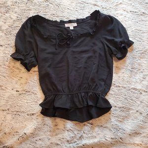 Square neck boho black semi crop top with puffed sleeves
